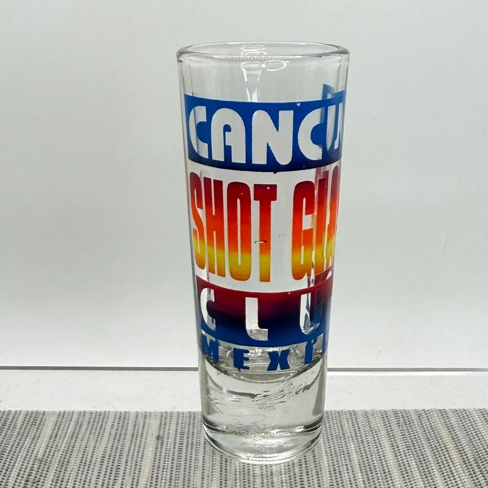 Cancun Shot‎ Glass Club Mexico Souvenir Tall Shooter Glass Multi Color Graphic